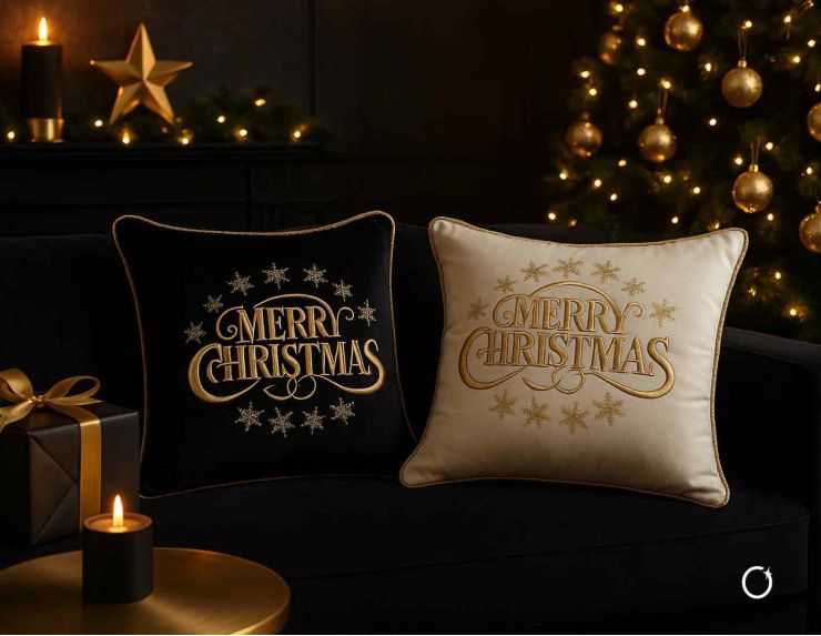 Coussin blanc Mery Christmas doré 47x47 cm