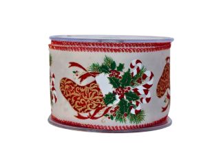 Ruban crème botte de Noël H 7cm x 9m