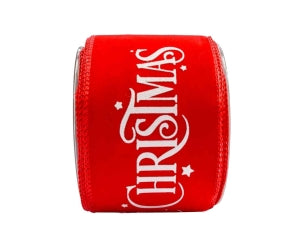Ruban de Noël rouge Merry Christmas blanc velours 9M