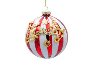 Set 4 boules "Merry Christmas" rouge blanc 10 cm